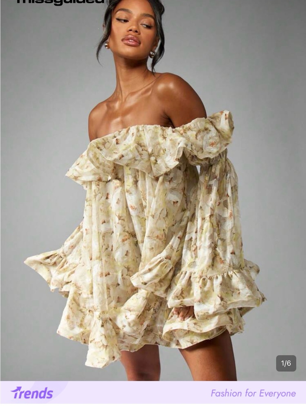 Missguided Cream Floral Off-Shoulder Ruffle Mini Dress